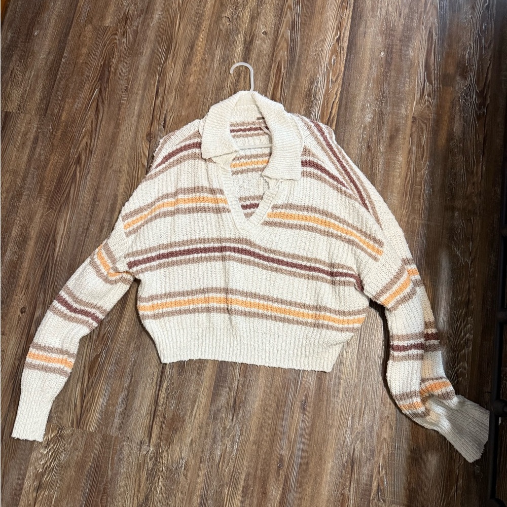 Free people Striped Cream and Brown Women's Sweater